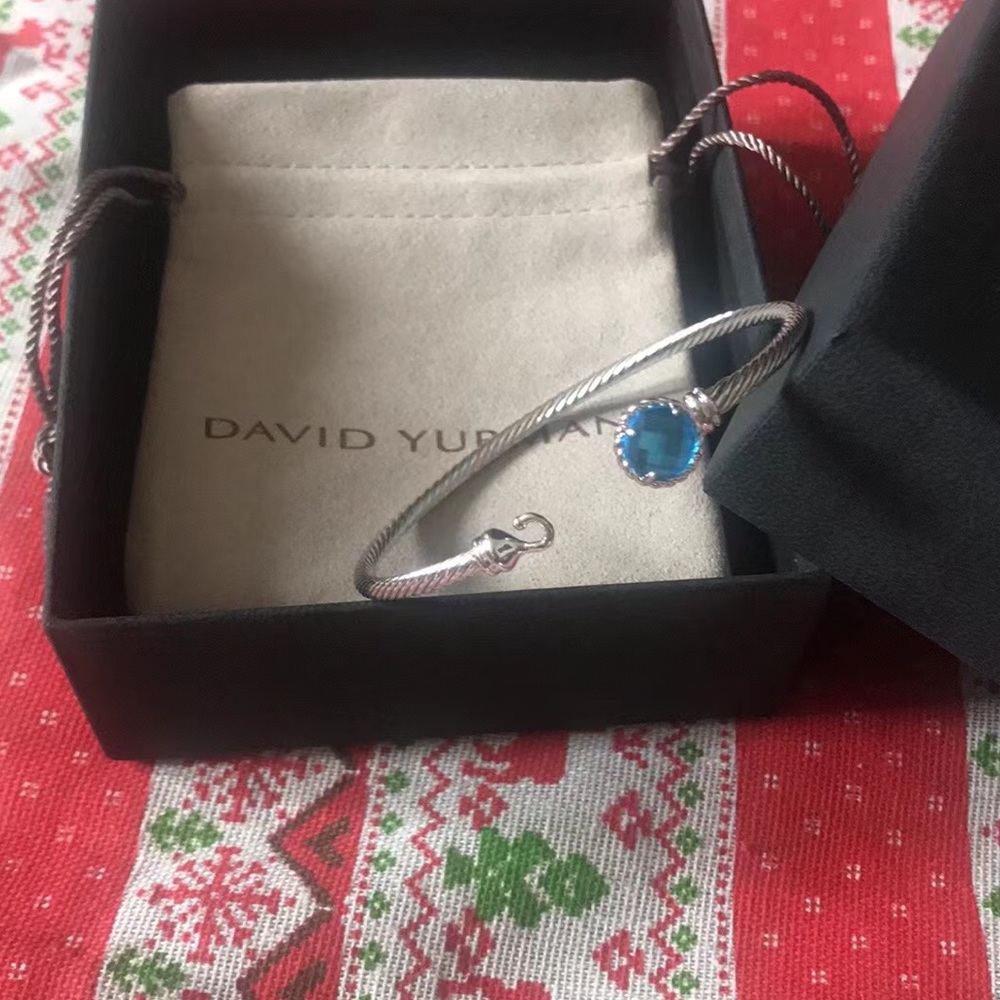 David Yurman Silver Bracelet with Vibrant Blue Stone 3mm - Picture 2 of 6
